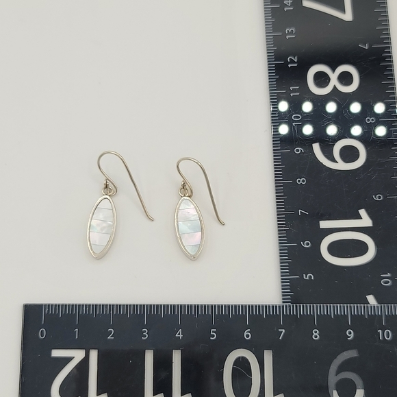 Oval Iridescent Seashell Inlay Silver Drop Earrings #1223 - Picture 11 of 12